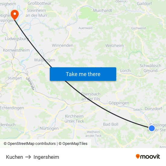 Kuchen to Ingersheim map