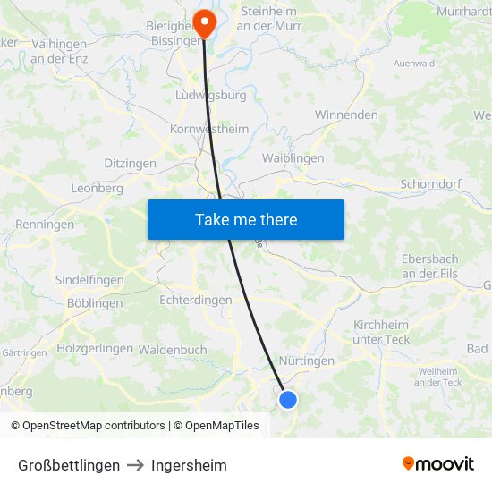 Großbettlingen to Ingersheim map