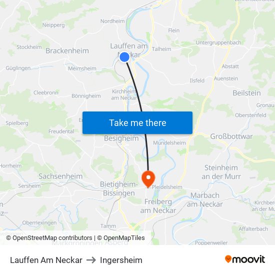 Lauffen Am Neckar to Ingersheim map