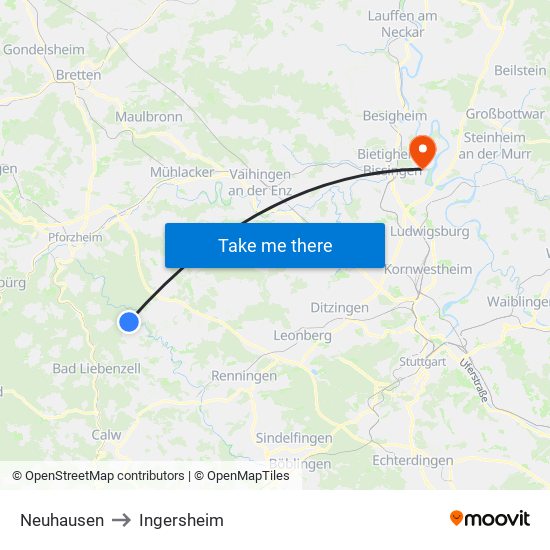 Neuhausen to Ingersheim map