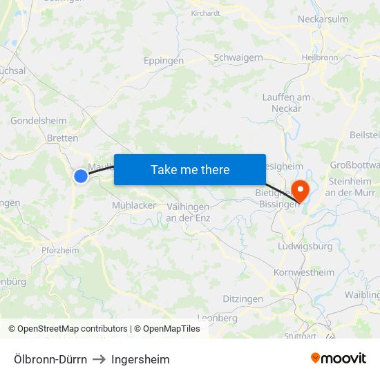 Ölbronn-Dürrn to Ingersheim map