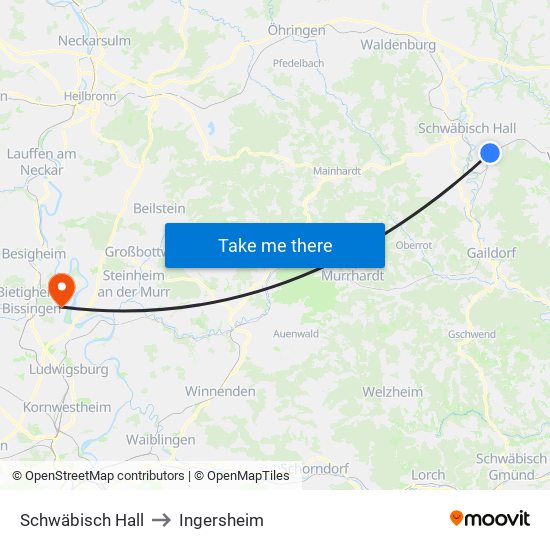 Schwäbisch Hall to Ingersheim map