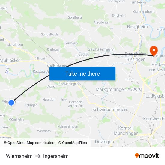 Wiernsheim to Ingersheim map