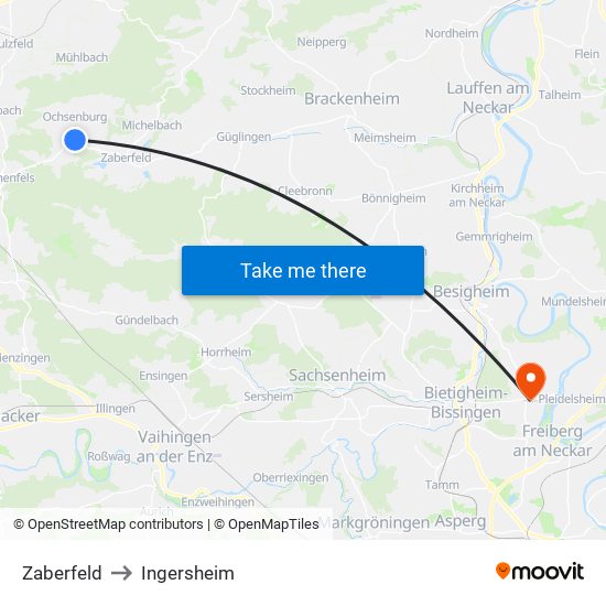 Zaberfeld to Ingersheim map