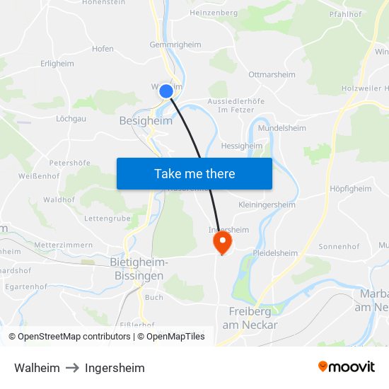 Walheim to Ingersheim map