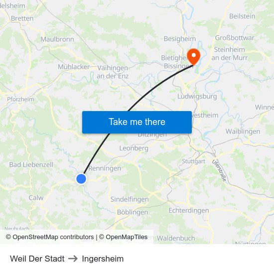 Weil Der Stadt to Ingersheim map