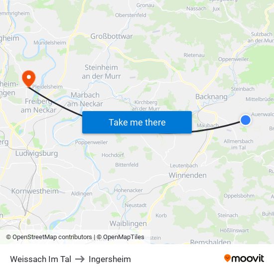 Weissach Im Tal to Ingersheim map