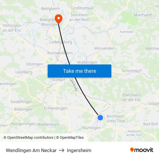 Wendlingen Am Neckar to Ingersheim map