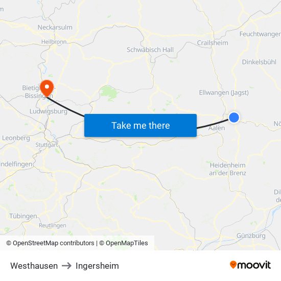 Westhausen to Ingersheim map