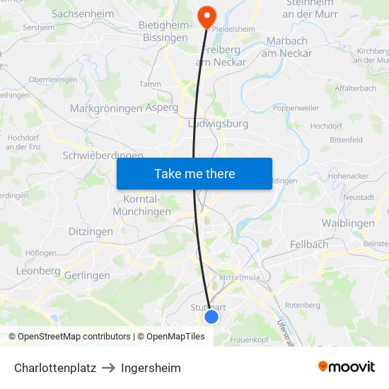 Charlottenplatz to Ingersheim map