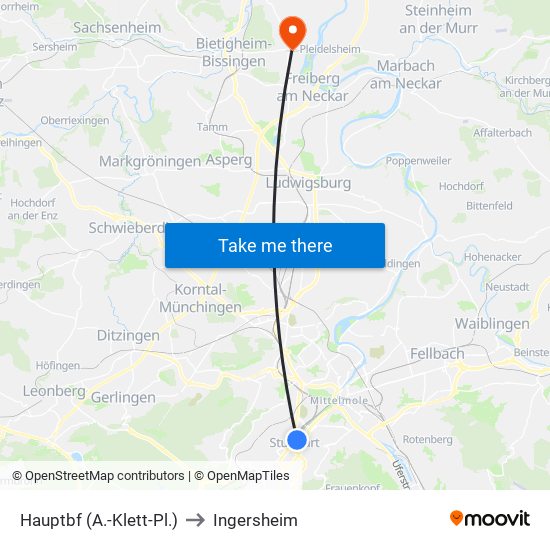 Hauptbf (A.-Klett-Pl.) to Ingersheim map