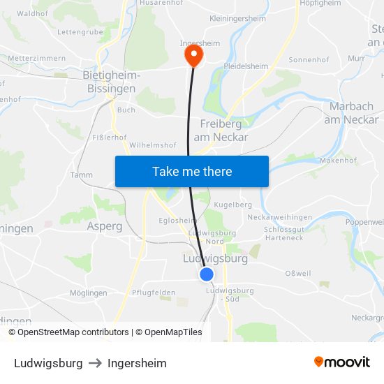 Ludwigsburg to Ingersheim map