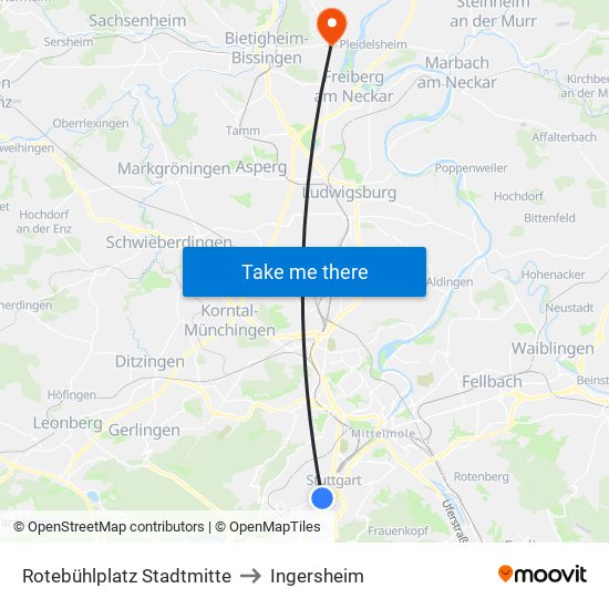 Rotebühlplatz Stadtmitte to Ingersheim map