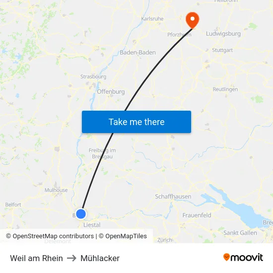 Weil am Rhein to Mühlacker map