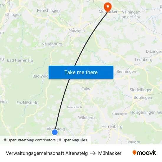 Verwaltungsgemeinschaft Altensteig to Mühlacker map