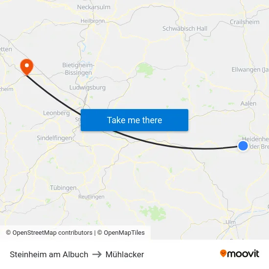 Steinheim am Albuch to Mühlacker map