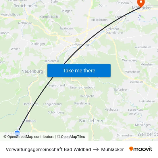 Verwaltungsgemeinschaft Bad Wildbad to Mühlacker map