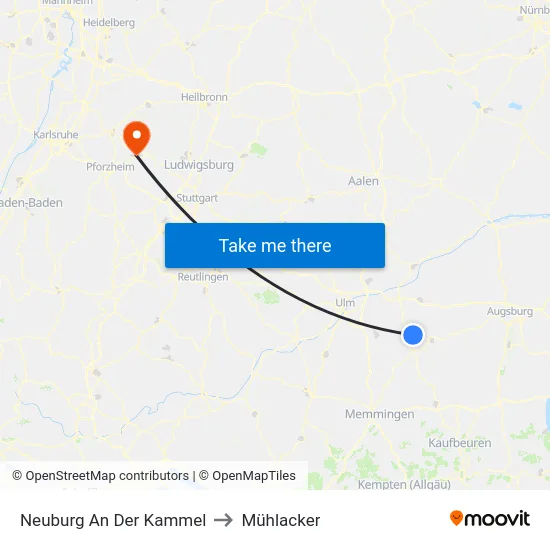 Neuburg An Der Kammel to Mühlacker map