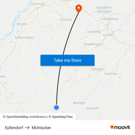 Epfendorf to Mühlacker map