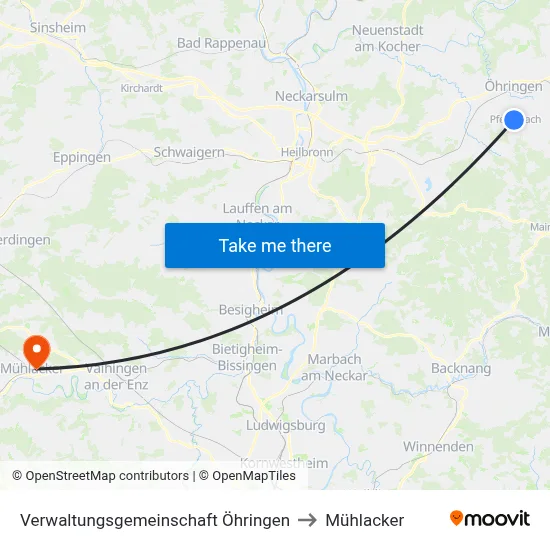 Verwaltungsgemeinschaft Öhringen to Mühlacker map