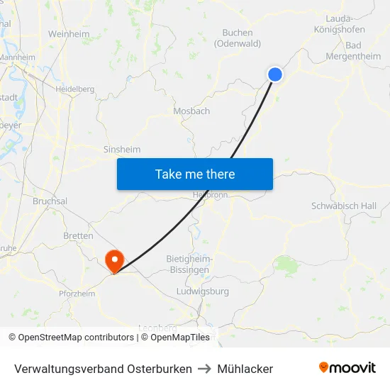 Verwaltungsverband Osterburken to Mühlacker map