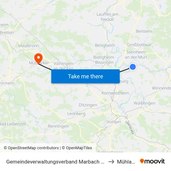 Gemeindeverwaltungsverband Marbach am Neckar to Mühlacker map