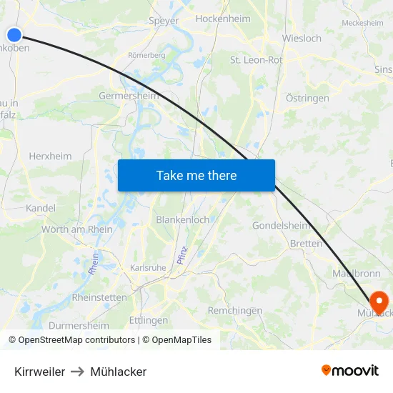 Kirrweiler to Mühlacker map