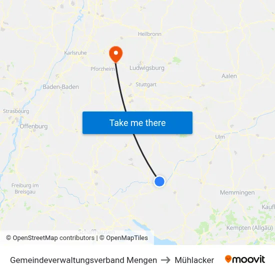 Gemeindeverwaltungsverband Mengen to Mühlacker map