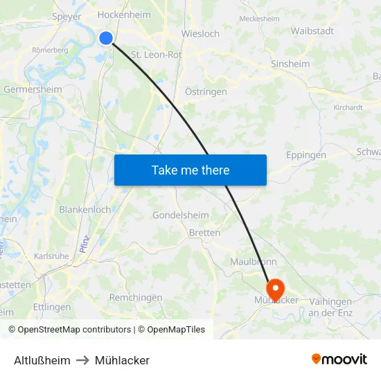 Altlußheim to Mühlacker map