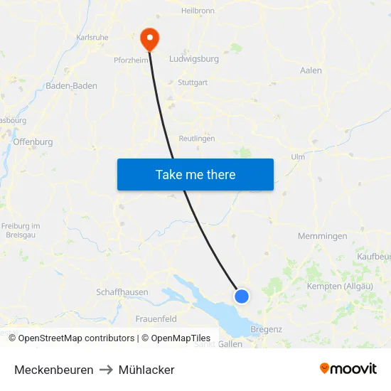 Meckenbeuren to Mühlacker map