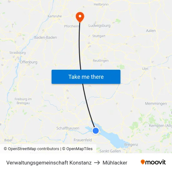 Verwaltungsgemeinschaft Konstanz to Mühlacker map