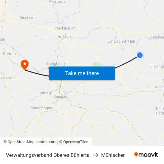 Verwaltungsverband Oberes Bühlertal to Mühlacker map