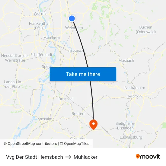 Vvg Der Stadt Hemsbach to Mühlacker map