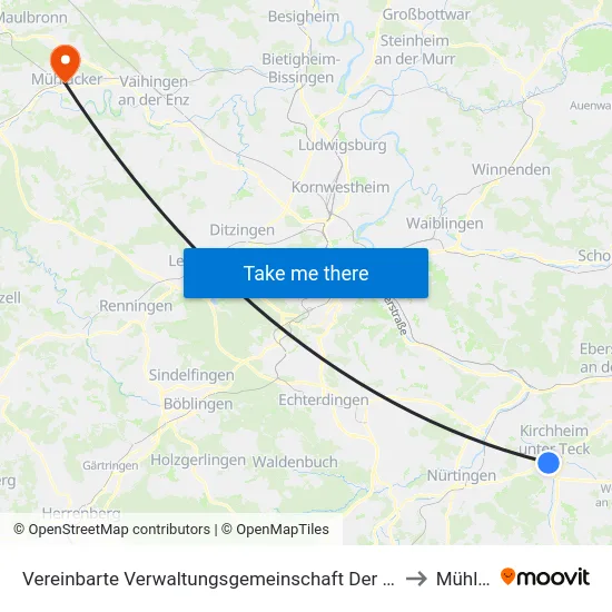 Vereinbarte Verwaltungsgemeinschaft Der Stadt Kirchheim Unter Teck to Mühlacker map
