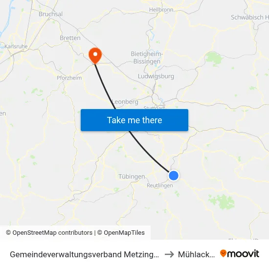 Gemeindeverwaltungsverband Metzingen to Mühlacker map