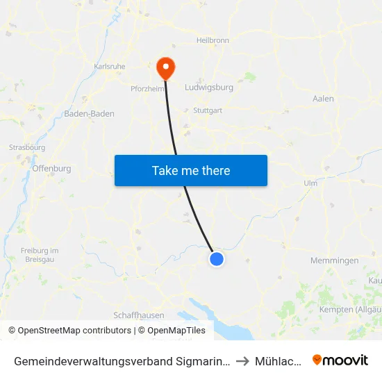 Gemeindeverwaltungsverband Sigmaringen to Mühlacker map