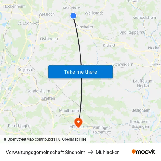 Verwaltungsgemeinschaft Sinsheim to Mühlacker map