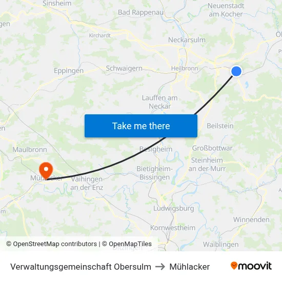 Verwaltungsgemeinschaft Obersulm to Mühlacker map