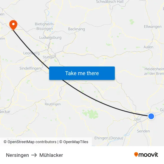 Nersingen to Mühlacker map