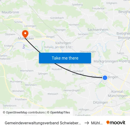 Gemeindeverwaltungsverband Schwieberdingen-Hemmingen to Mühlacker map