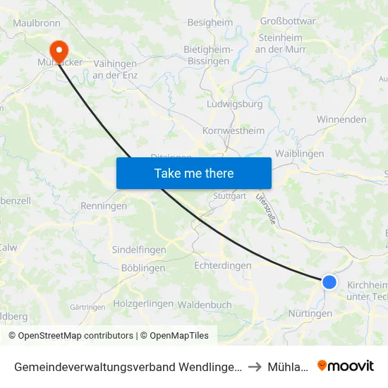 Gemeindeverwaltungsverband Wendlingen am Neckar to Mühlacker map