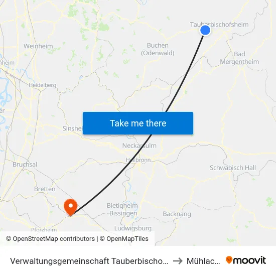 Verwaltungsgemeinschaft Tauberbischofsheim to Mühlacker map