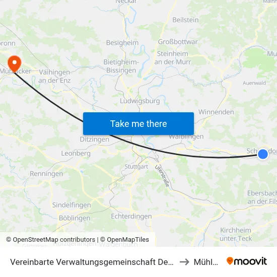 Vereinbarte Verwaltungsgemeinschaft Der Stadt Schorndorf to Mühlacker map