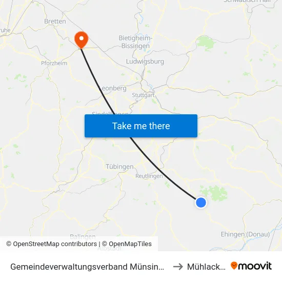 Gemeindeverwaltungsverband Münsingen to Mühlacker map