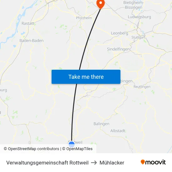Verwaltungsgemeinschaft Rottweil to Mühlacker map