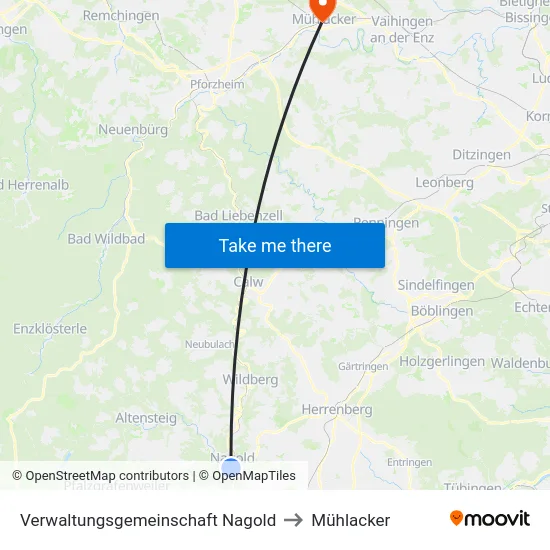 Verwaltungsgemeinschaft Nagold to Mühlacker map