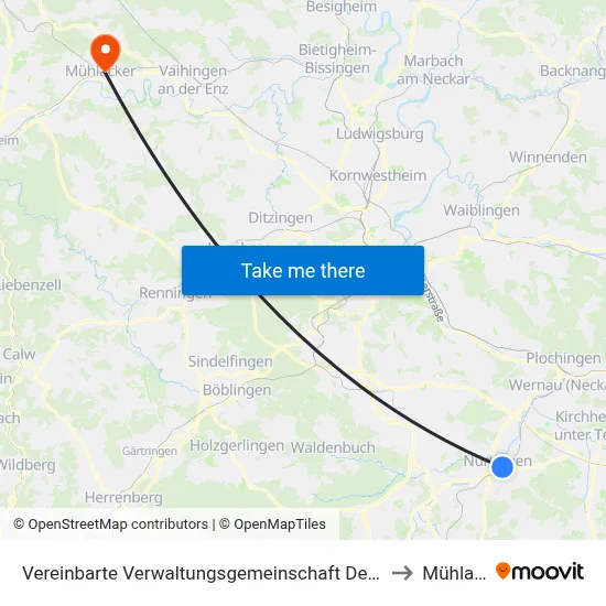 Vereinbarte Verwaltungsgemeinschaft Der Stadt Nürtingen to Mühlacker map