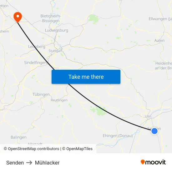 Senden to Mühlacker map