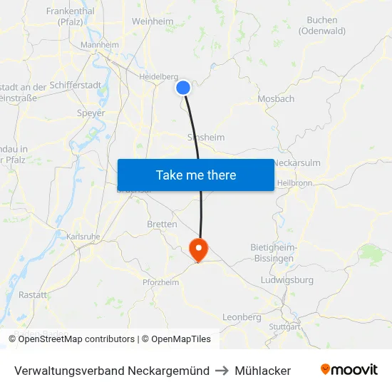 Verwaltungsverband Neckargemünd to Mühlacker map