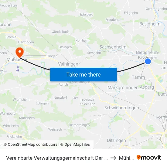 Vereinbarte Verwaltungsgemeinschaft Der Stadt Bietigheim-Bissingen to Mühlacker map